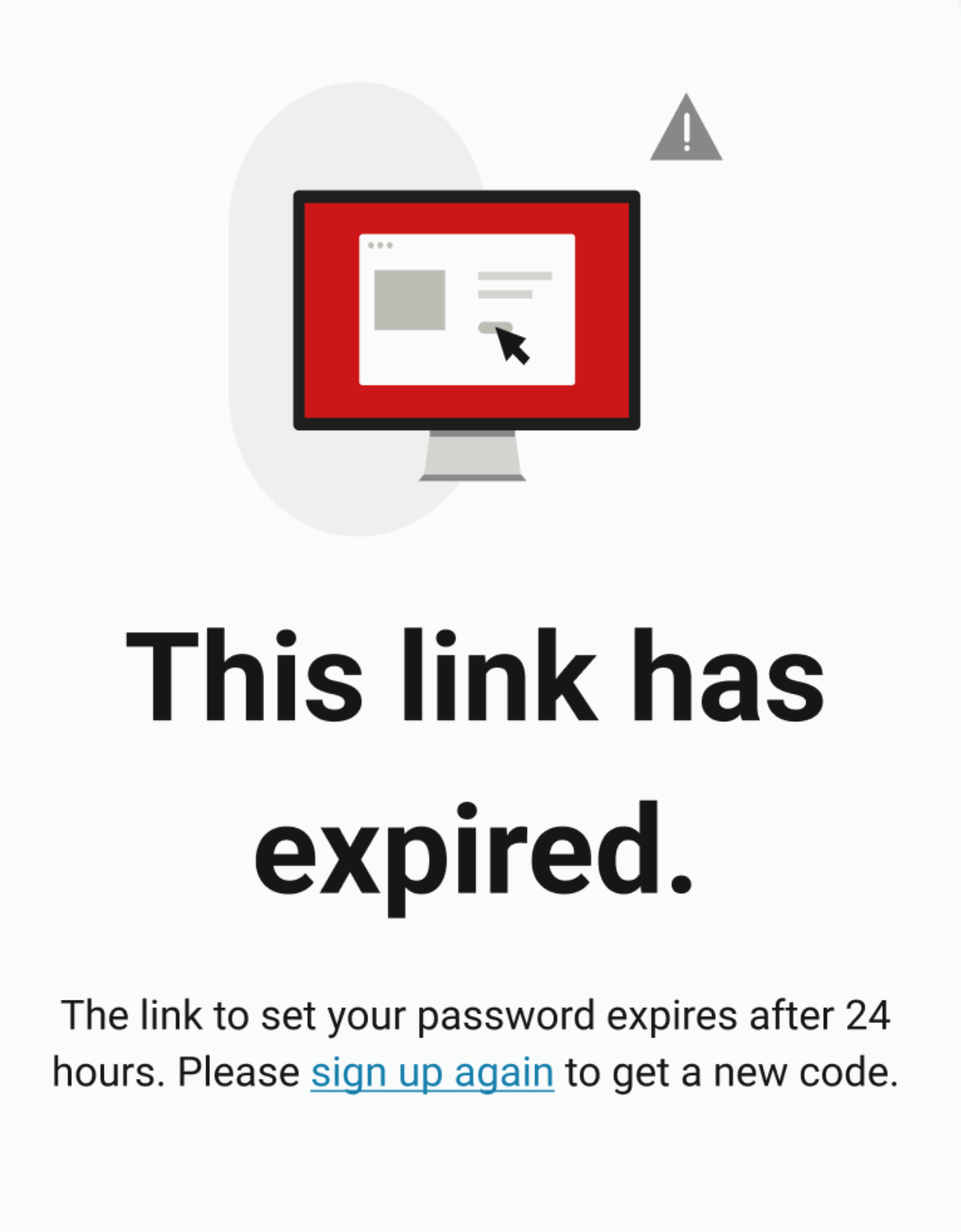 Error page stating that the link has expired